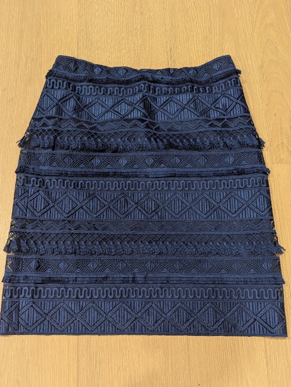 Navy Textured Pencil Skirt